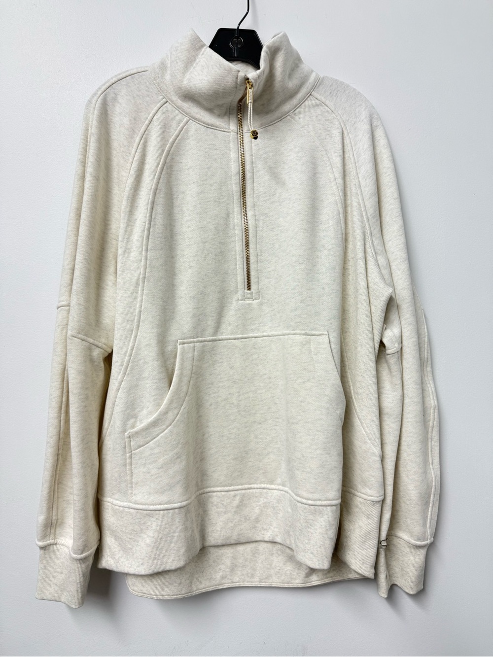 LuluLemon Scuba Oversized Funnel Neck Half Zip in Heathered Light Ivory/Gold